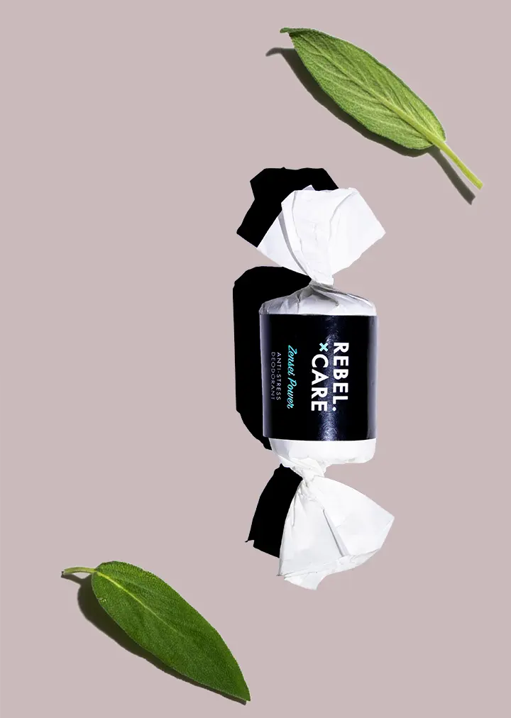 Rebel-care-zensei-power-refill-candy-with-sage Rebel care Zensei power deodorant refill in wrapper with natural ingredients