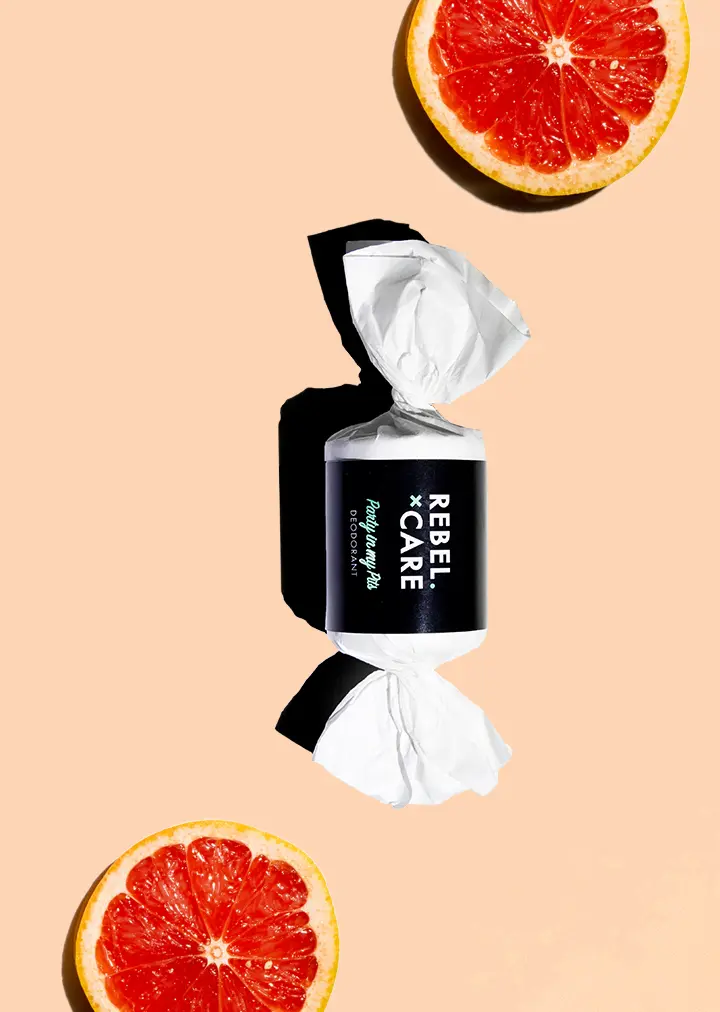 Rebel-care-party-in-my-pits-refill-candy-with-grapefruit Rebel care Party in my pits deodorant refill in wrapper with natural ingredients