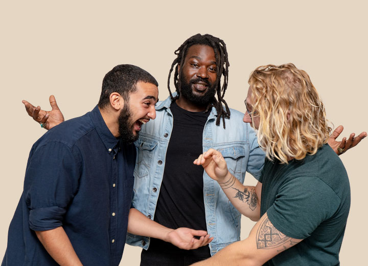 Three guys laughing together